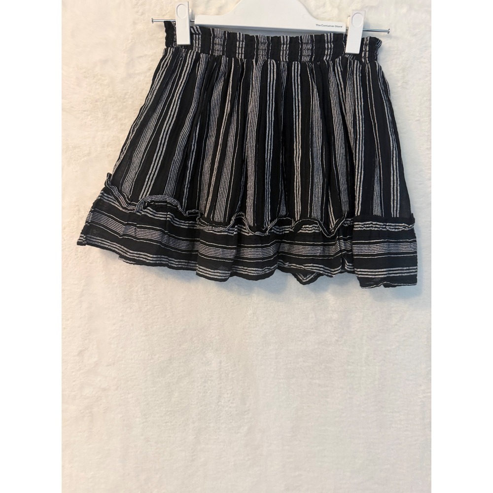 PrettyLittleThing Petite Black Cheesecloth Striped Floaty Mini Skirt USA 00 NWT‎